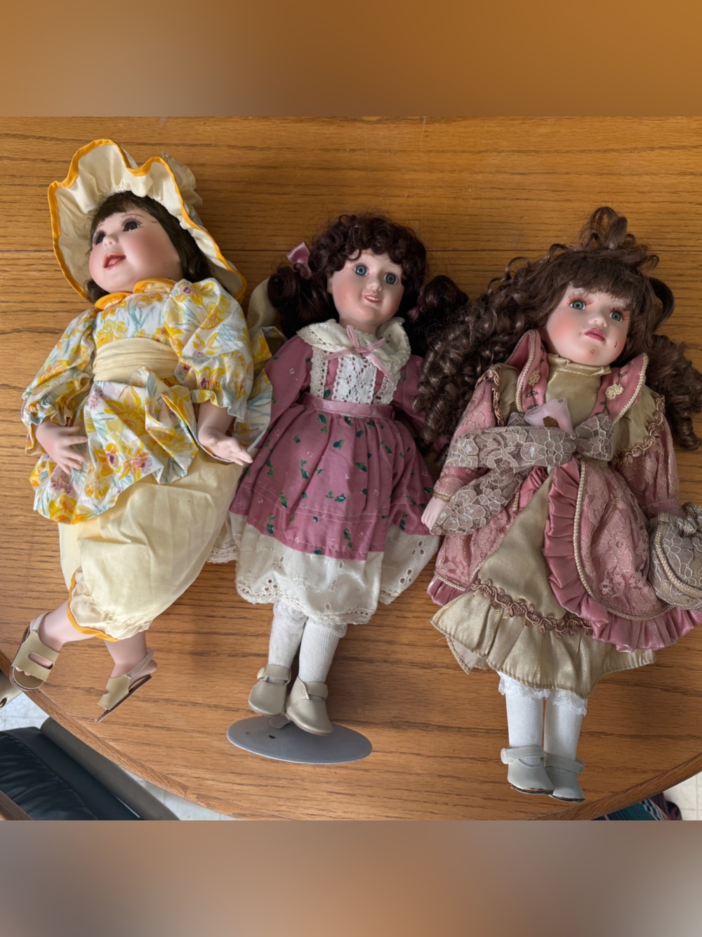 Vintage Porcelain Bisque Collectible Doll Lot of 3 Victorian Style Display Stand
